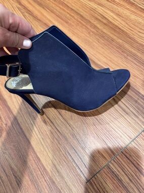 Vince Navy Suede Open-Toe Slingback Heels
